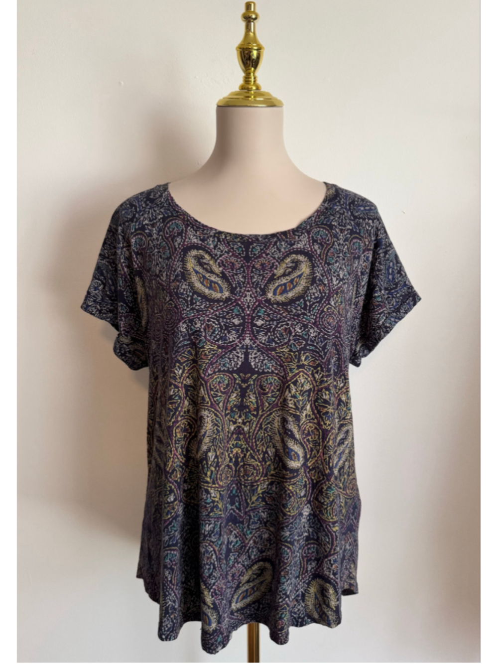 Women's Lucky Brand Paisley Short Sleeve Tee Blue Purple Size L